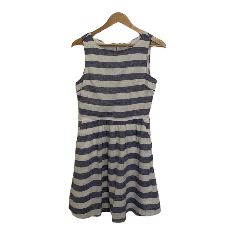 Beach Lunch Lounge Blue and White Linen Dress Size Small